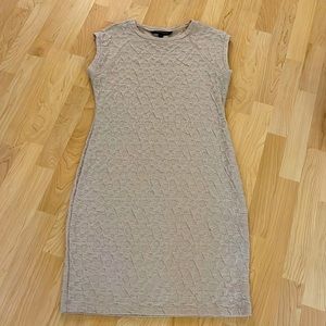 Sexy form-fitting khaki-colored dress with embossed details. Sz 12. Never worn!